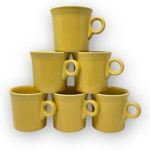 Lot of 6 Fiesta Fiestaware O-Ring Handle Coffee Mugs HLC USA Sunflower Yellow